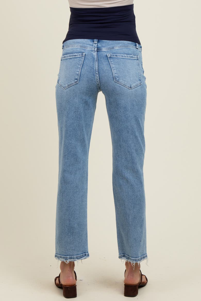 Distressed Open Knee Ankle Straight Leg Maternity Jeans, Alternate, color, Light Blue