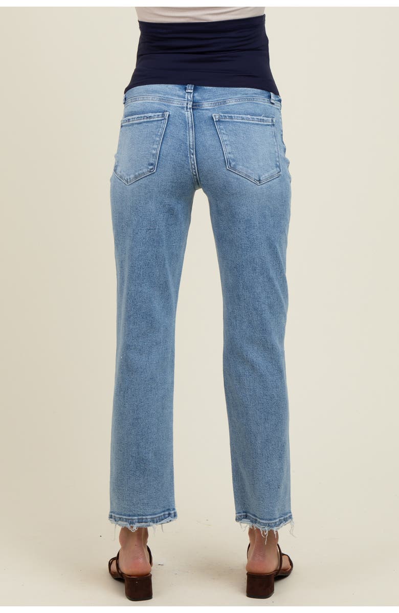 PinkBlush Distressed Open Knee Ankle Straight Leg Maternity Jeans, Alternate, color, Light Blue