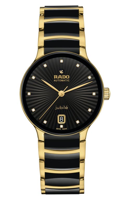 RADO Centrix Automatic Diamond Bracelet Watch, 35mm in Black/Gold at Nordstrom