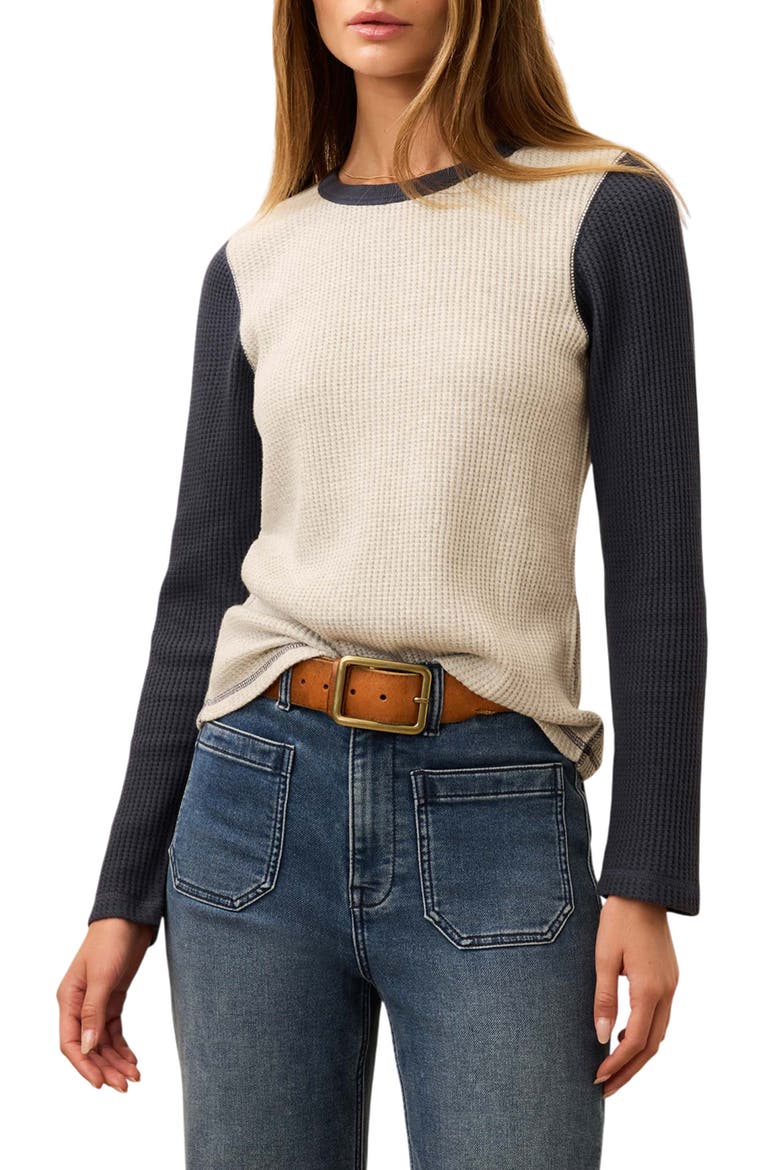 Apres Colorblock Long Sleeve Waffle Knit Top, Main, color, LIGHT GREY VARSITY
