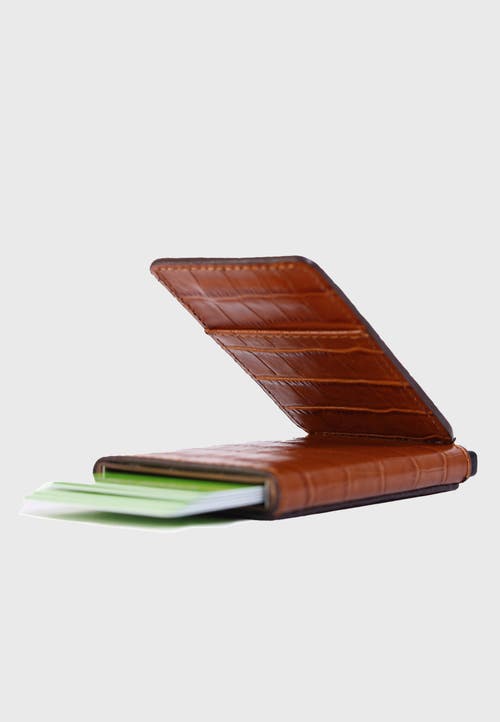 Furniq Uk Genuine Leather Crocodile Pattern Card Holder In Brown
