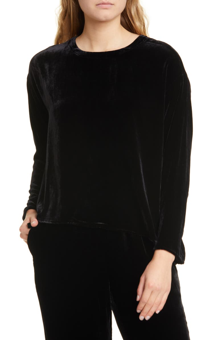 Eileen Fisher Ballet Neck Velvet Box Top, Main, color,
