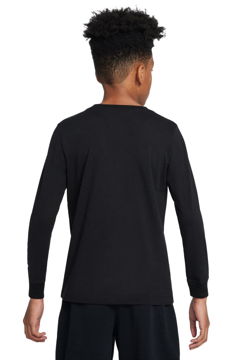 Kids' Sportswear Basketball Long Sleeve Cotton Graphic T-Shirt, Alternate, color, BLACK