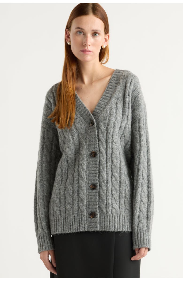 Modern Citizen Hikari Asymmetric Cable Knit Cardigan, Alternate, color, Heather Charcoal