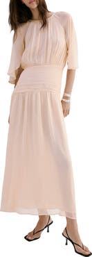 MANGO Ruched Chiffon Midi Dress