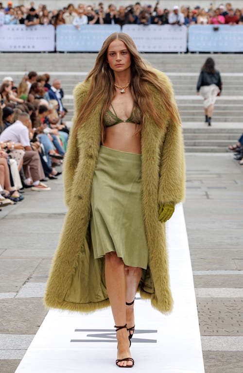 Topshop Longline Faux Fur Coat In Multi