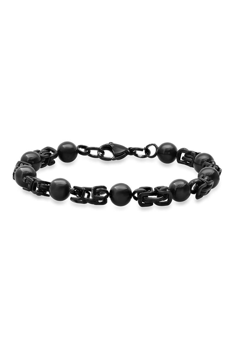 Men's Ion-Plated Stainless Steel Bead Bracelet, Main, color, BLACK