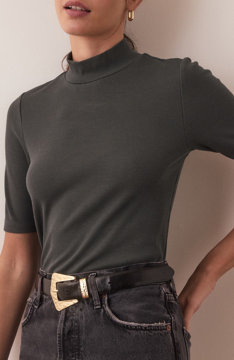 Marine Layer Lexi Short Sleeve Mock Neck Rib Top, Alternate, color, 