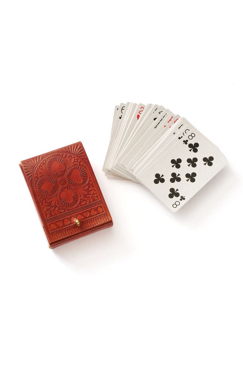 Embossed Leather Playing Cards Set, Alternate, color, Brown