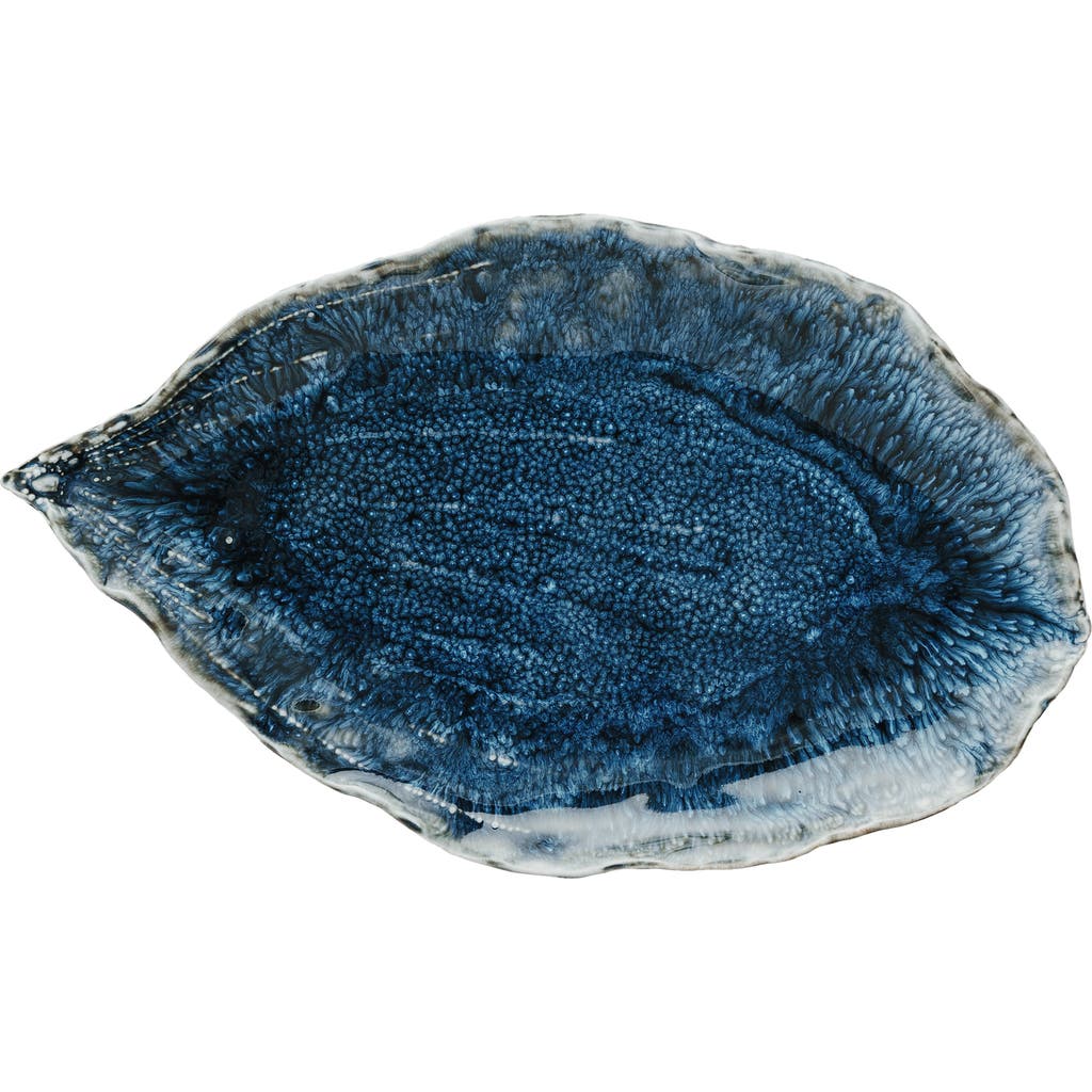 Storied Home Azure Leaf Stoneware Plate, Blue