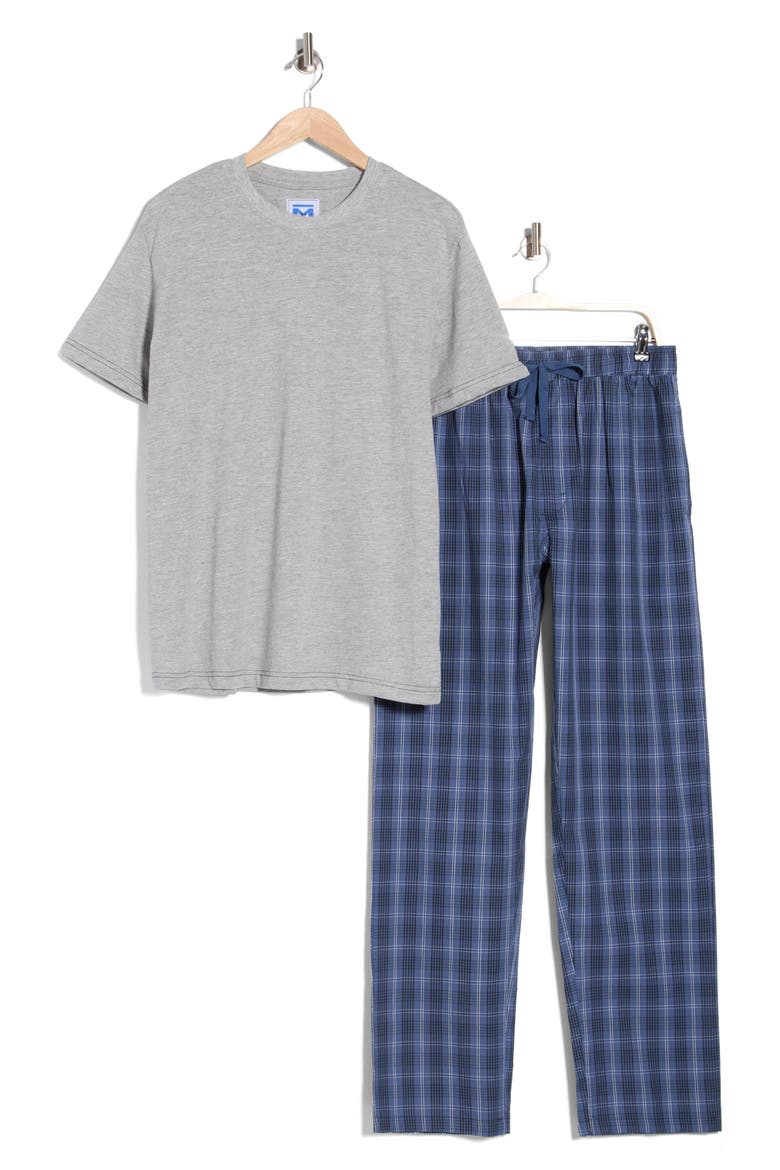 T-Shirt & Plaid Pajama Pants Set, Alternate, color, DUSTY BLUE PLAID