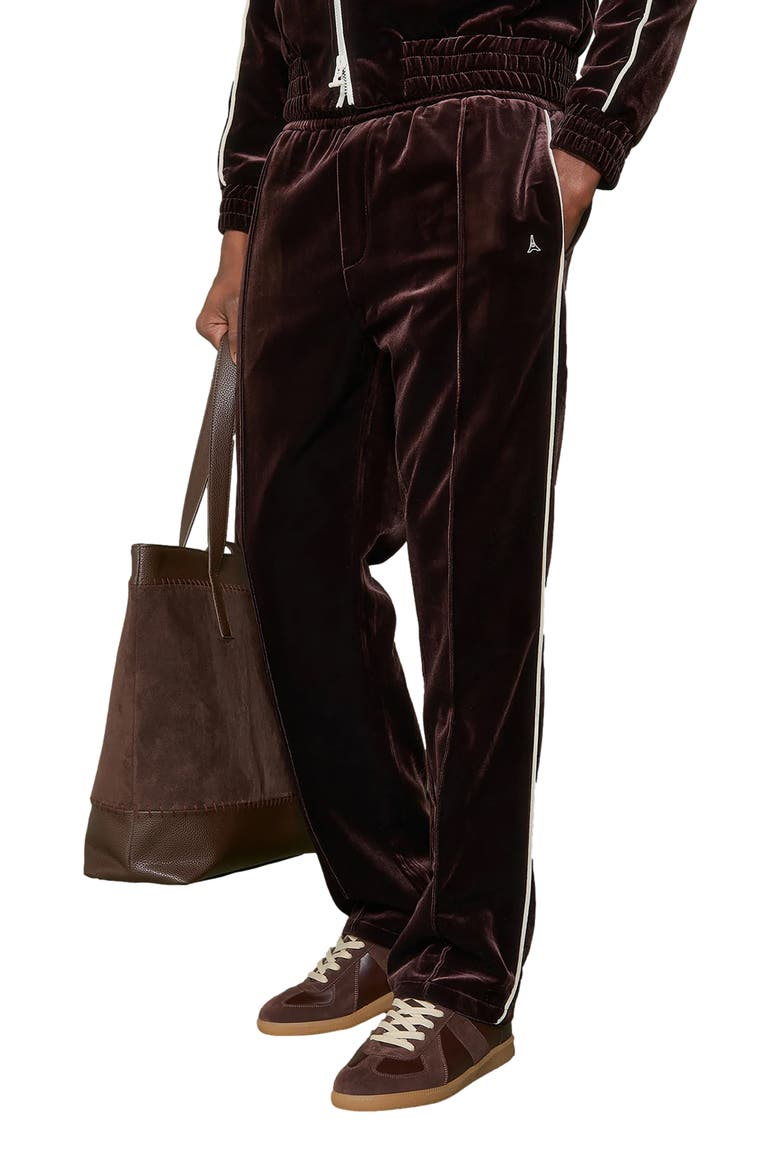 Eiffel Velour Track Pants, Alternate, color, Brown