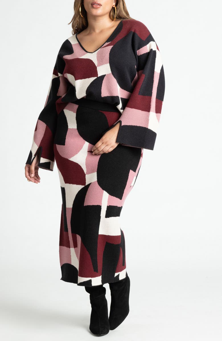 ELOQUII Intarsia Sweater Skirt, Alternate, color,