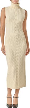 English Factory Sleeveless Turtleneck Cable Stitch Maxi Sweater Dress