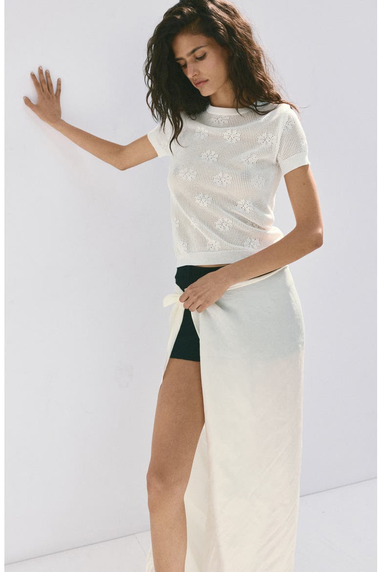 Floral Crochet Short Sleeve Sweater, Alternate, color, WHITE