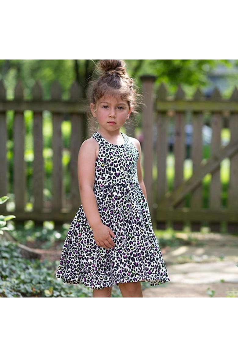 Girls Cross Back Dress, Alternate, color, Neon Leopard