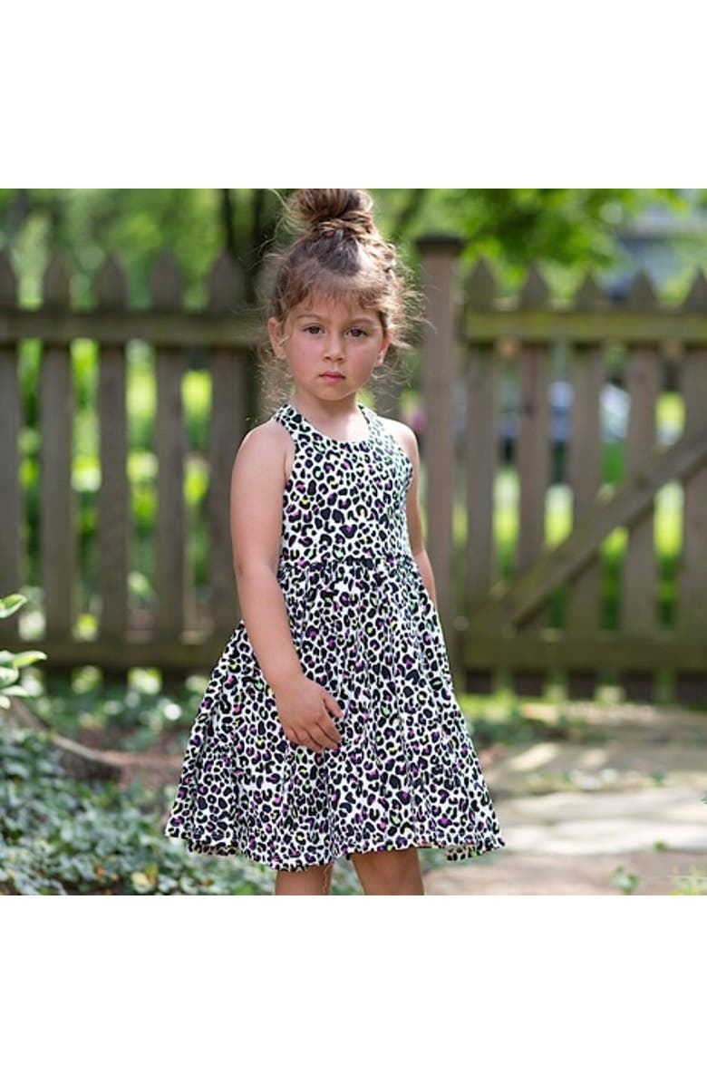 WORTHY THREADS Girls Cross Back Dress, Alternate, color, Neon Leopard
