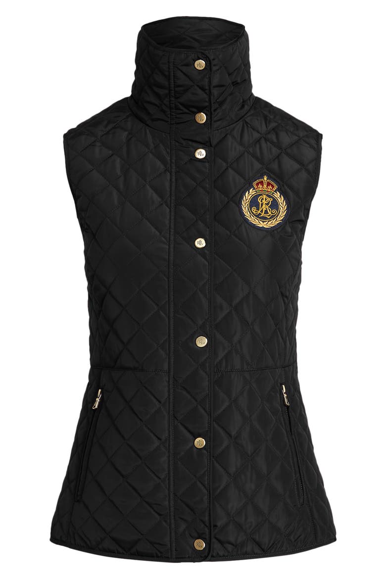 Quilted Crest Vest, Alternate, color, BLACK