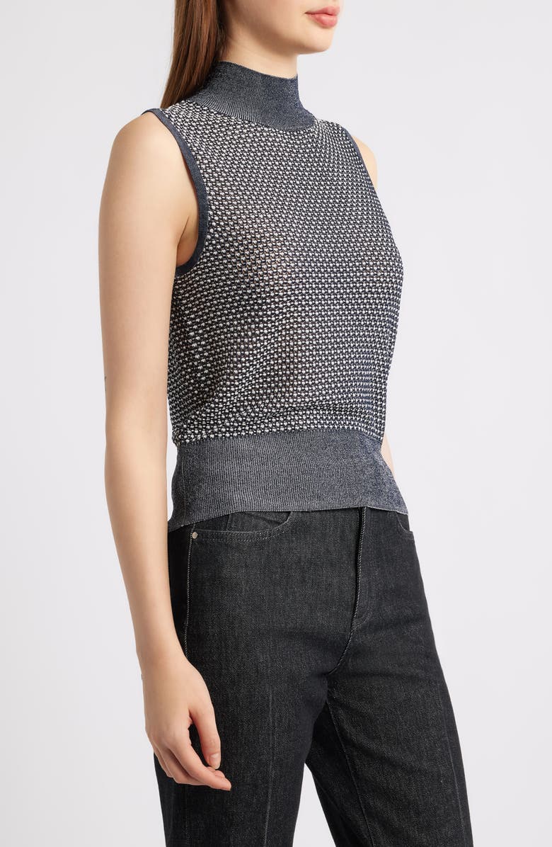 BOSS Fonari Open Stitch Sleeveless Mock Neck Sweater, Alternate, color, Charcoal Interlock