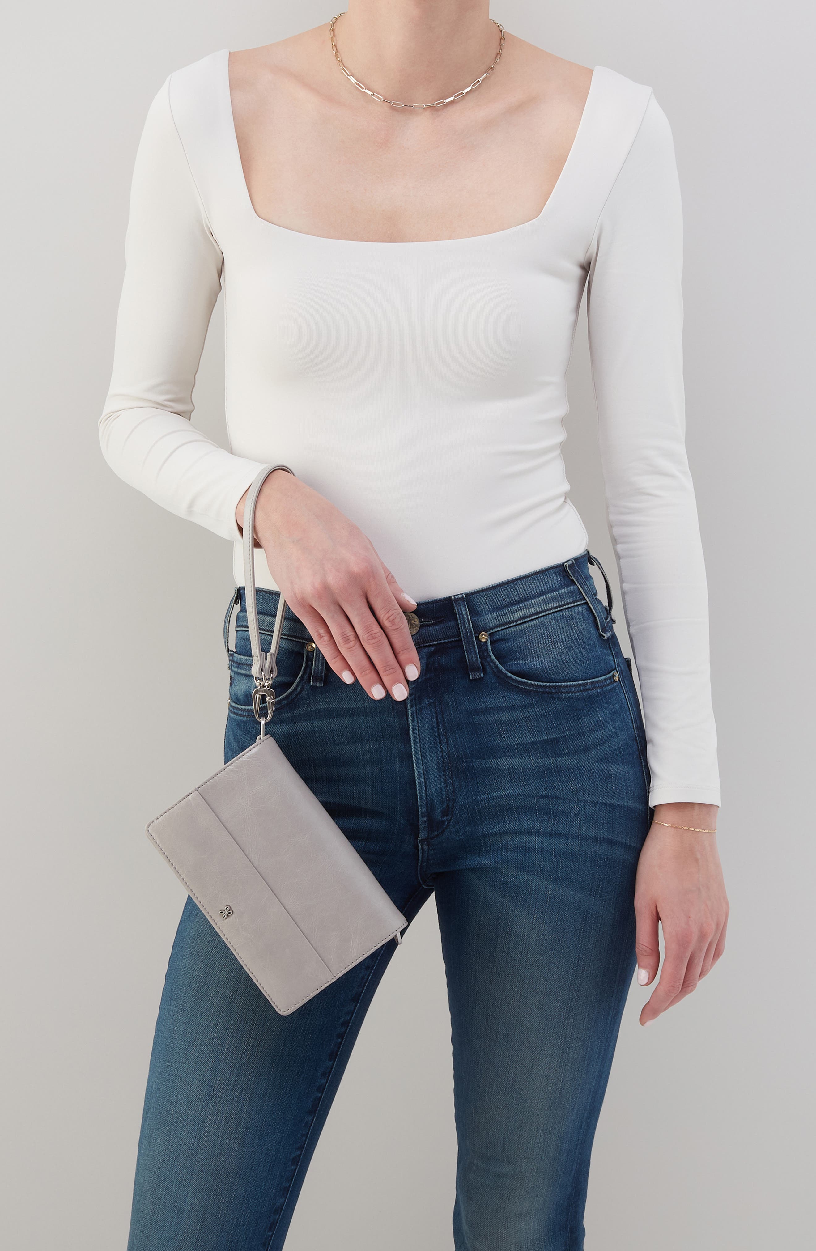 HOBO Jill Leather Phone Crossbody Bag, Alternate, color, Light Grey