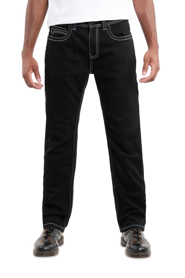 Saddle Stitch Relaxed Straight Leg Jeans, Main, color, BLACK