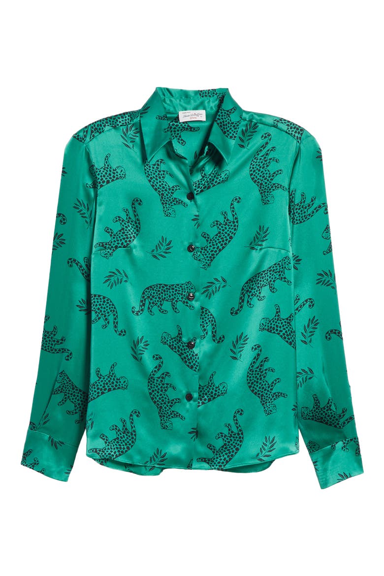 Cristina Silk Blouse, Alternate, color, GREEN SHINY TARZAN LEOPARD