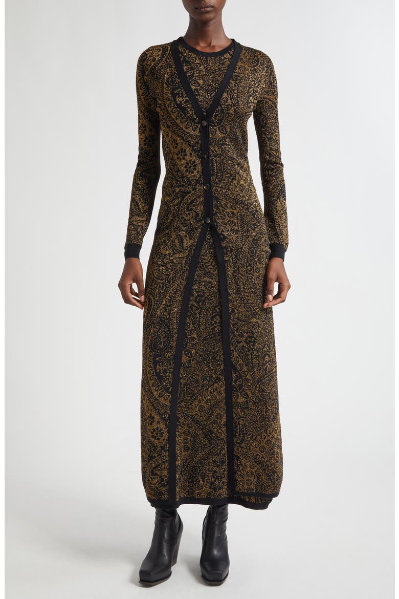 Metallic Paisley Longline Cardigan, Main, color, BROWN MULTICOLOR