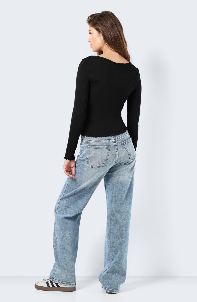Noisy may Anna Sweetheart Neck Long Sleeve Pointelle Top, Alternate, color,