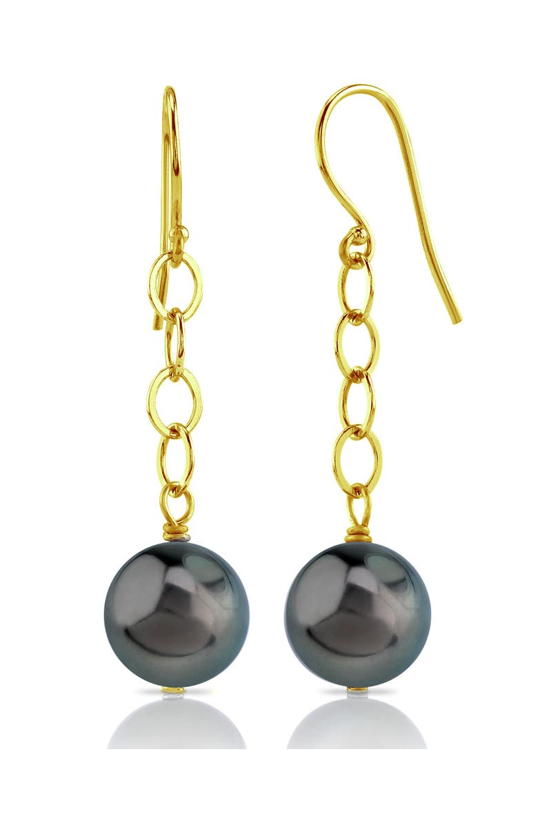 The Pearl Source Tahitian South Sea Round Pearl Dangling Tincup Earrings, Alternate, color, White Gold