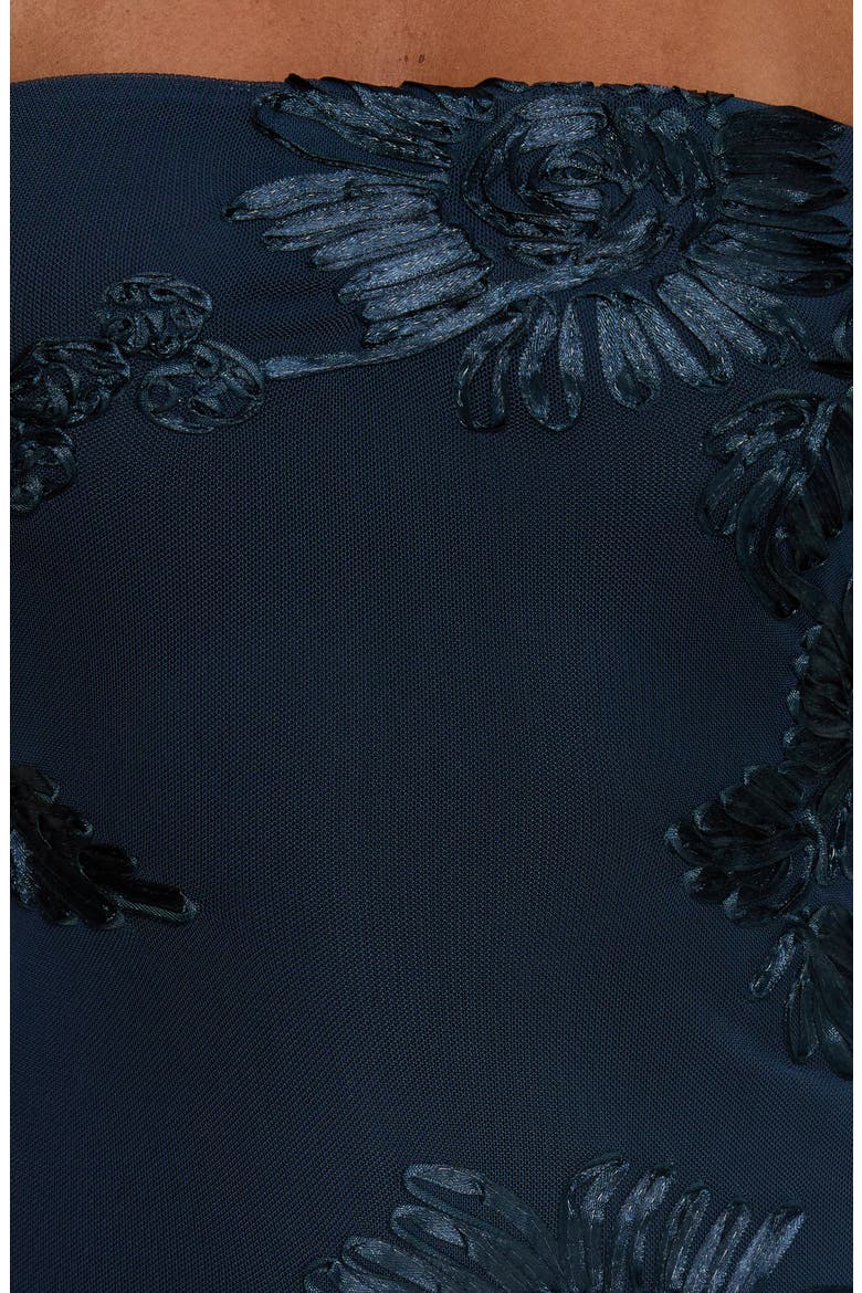 Maribeth Floral Appliqué Strapless Maxi Gown, Alternate, color, NAVY