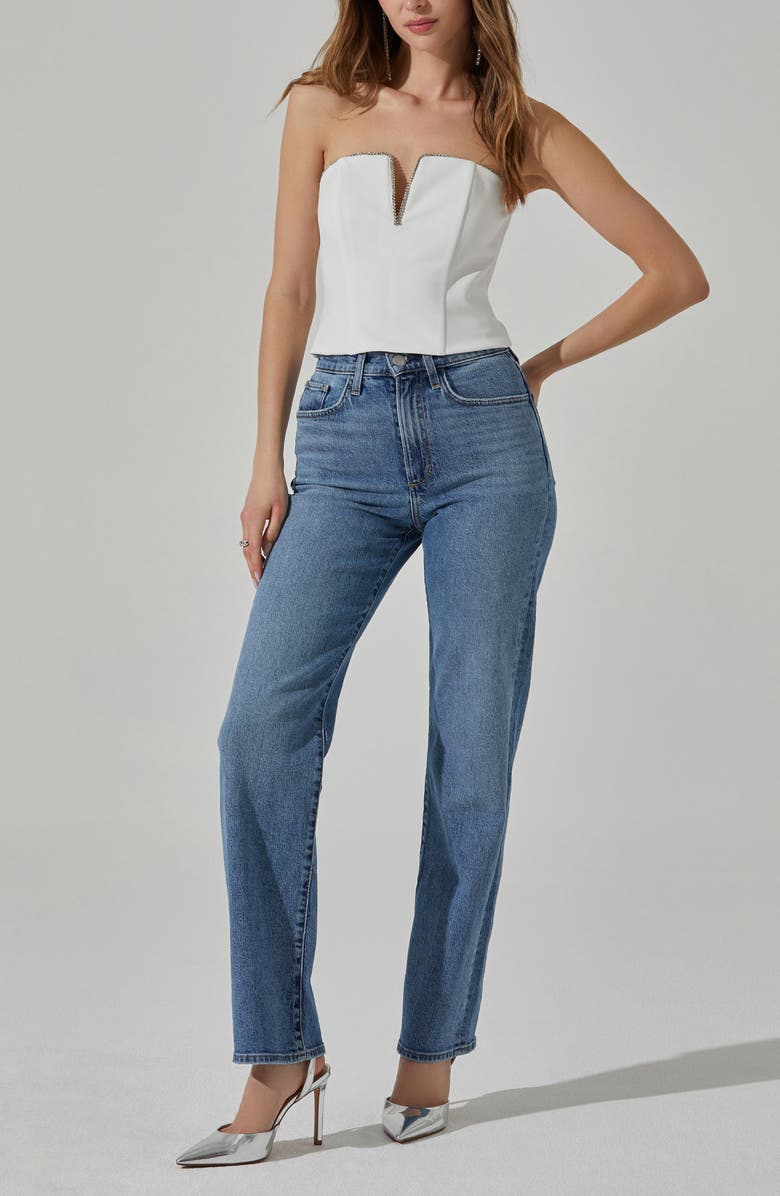 ASTR the Label Amell Embellished Trim Strapless Top, Alternate, color, White