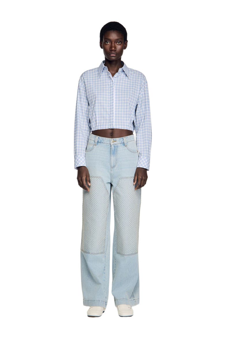 Faded straight rhinestone jeans, Alternate, color, Light bu jean