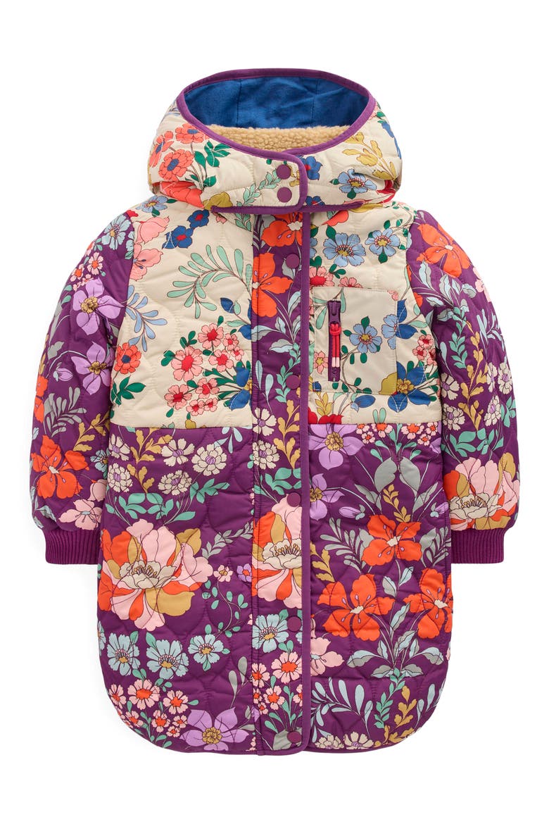 Cozy Quilted Longline Coat, Main, color, MIX PURPLE FLORAL