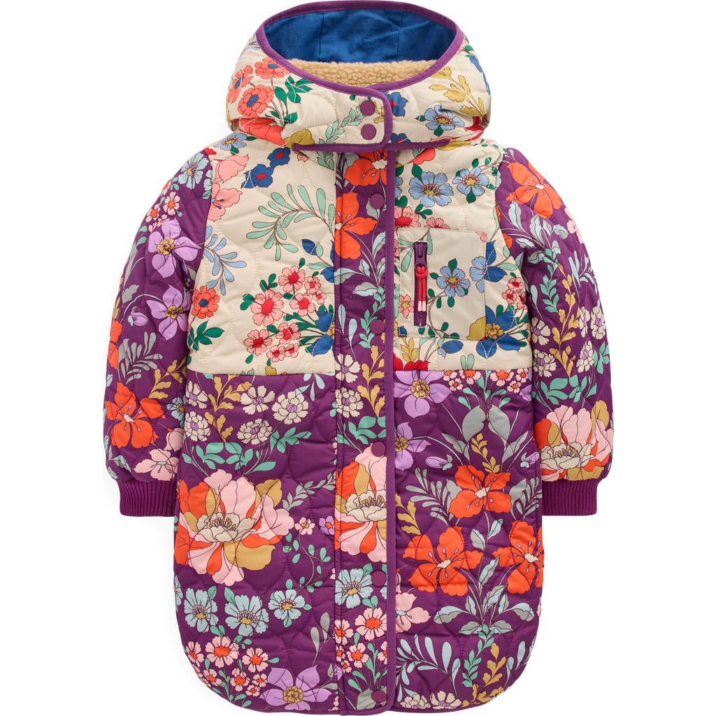 Mini Boden Kids' Cozy Quilted Longline Coat In Multi