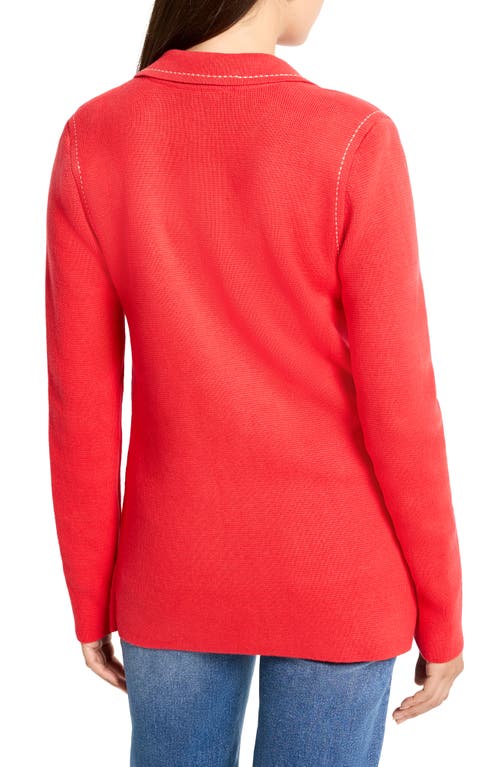 Nic + Zoe Nic+zoe Contrast Stitch Cotton Blend Cardigan In Red
