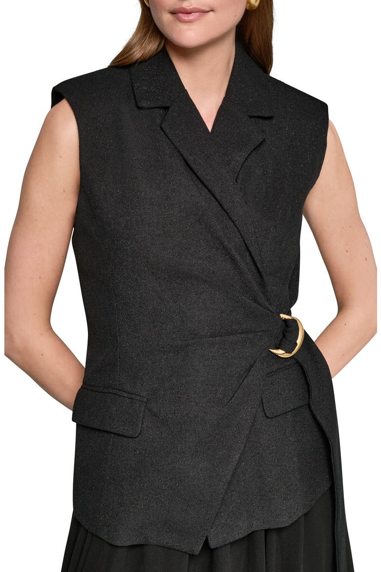 Mixed Media Belted Handkerchief Hem Midi Dress, Alternate, color, BLACK