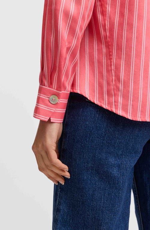 Foxcroft Paityn Stripe Cotton Button-up Shirt In Sunkissed Coral/white