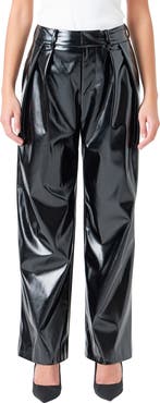 Grey Lab Pleat Faux Patent Leather Pants