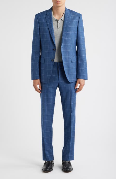 Huge Slim Fit Windowpane Check Wool Suit