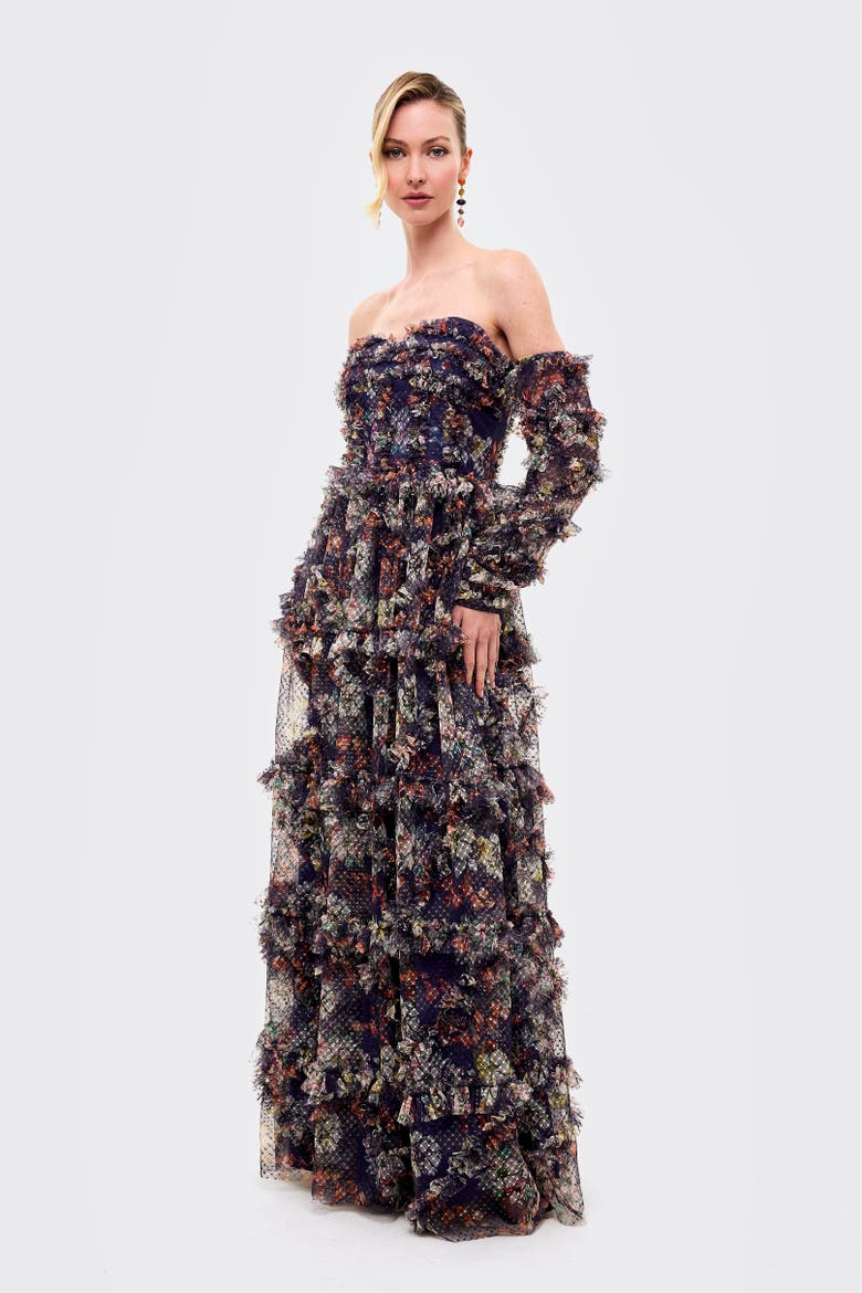 Floral Ruffle Dress, Alternate, color, Mid Night Blue