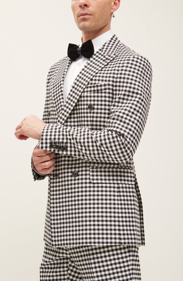 RON TOMSON Trim Fit Check Print Peak Lapel Double Breasted Suit, Alternate, color, 