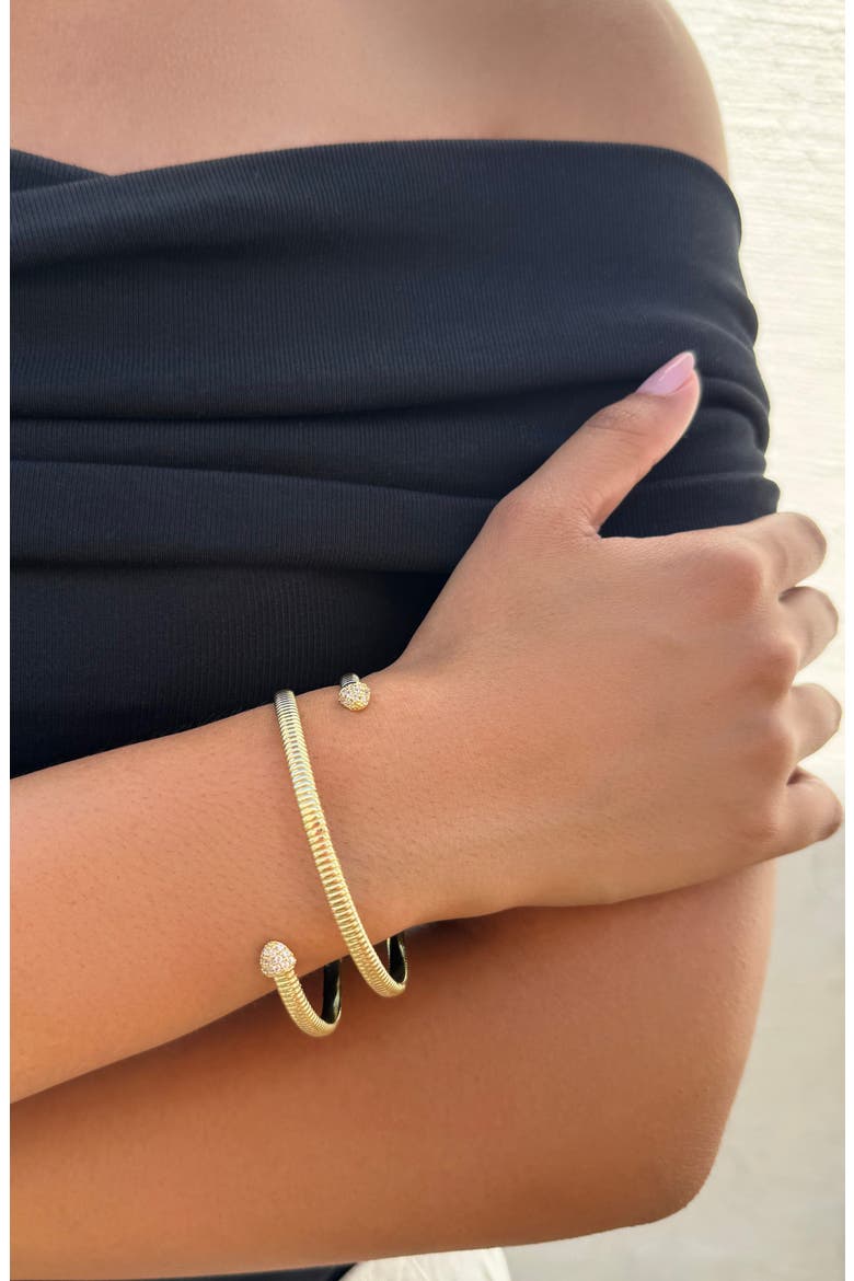 Cubic Zirconia Textured Wrap Bracelet, Alternate, color, GOLD