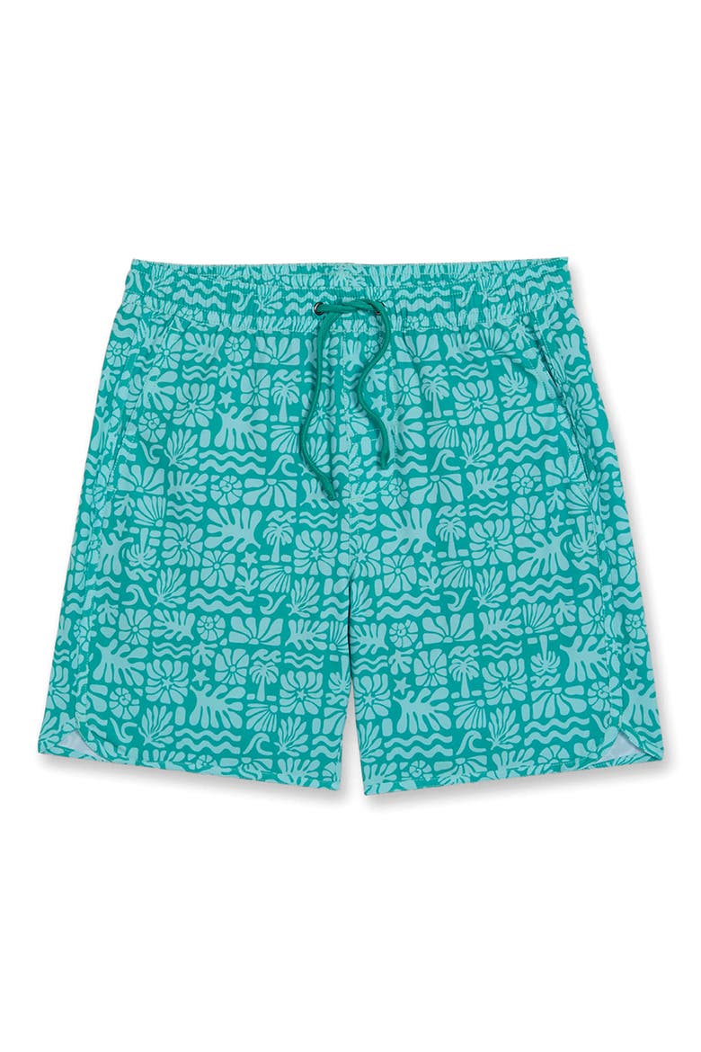 Kids' The Anchor Tropical Print Water Repellent Swim Trunks, Main, color, GREEN SEA