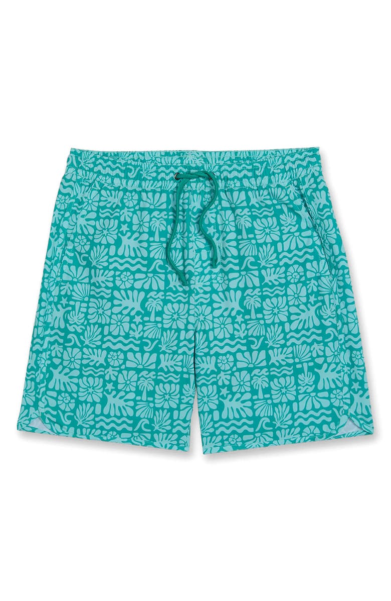 Fair Harbor Kids' The Anchor Tropical Print Water Repellent Swim Trunks, Main, color, Green Sea