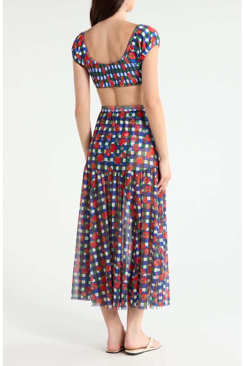 Maeden Floral Cover-Up Midi Skirt, Alternate, color, GINGHAM TOMATOES BLUE/ GREEN
