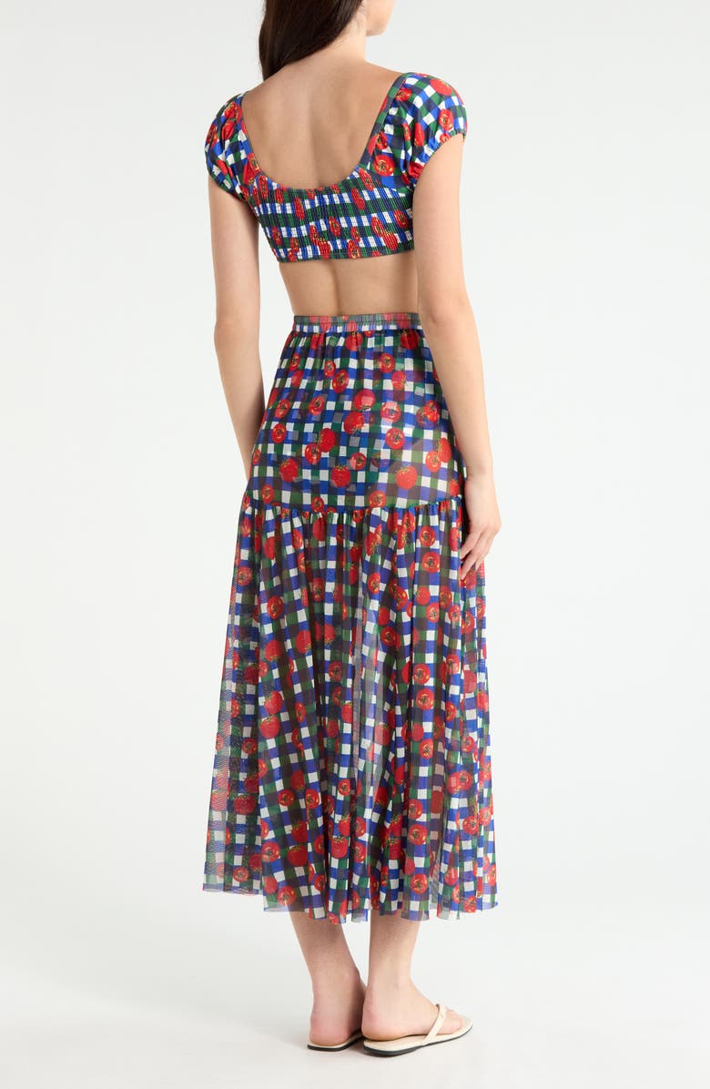 Hutch Maeden Floral Cover-Up Midi Skirt, Alternate, color, Gingham Tomatoes Blue/ Green