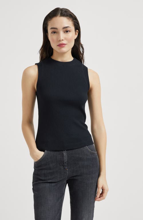 Brunello Cucinelli Ribbed Jersey Top In Black