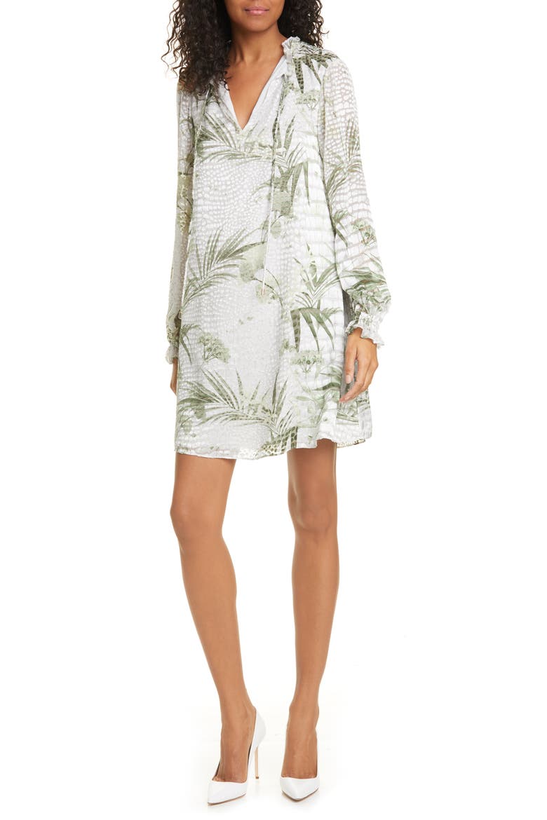Glimmah Highland Floral Long Sleeve Shift Dress, Main, color, GREY