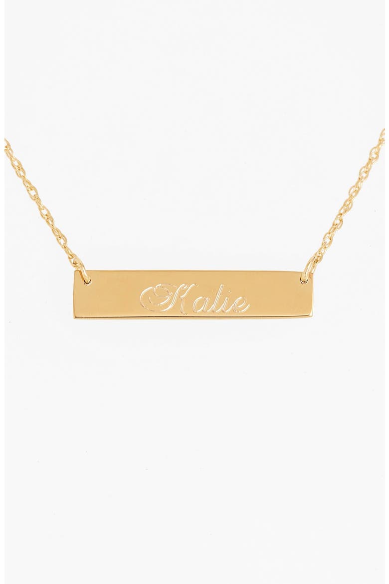 'Script Font' Personalized Bar Pendant Necklace, Main, color, GOLD