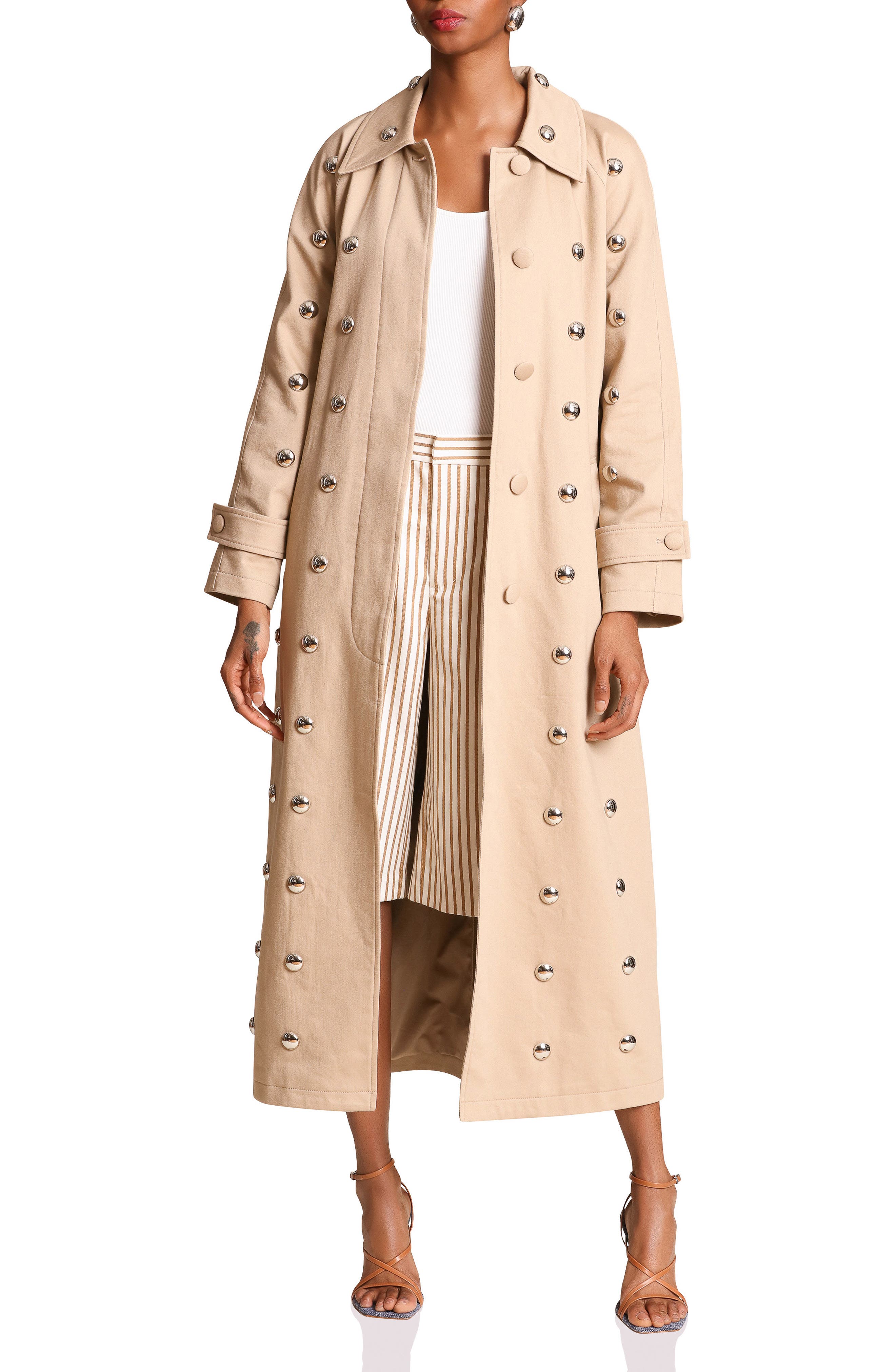 Statement Stud Cotton Maxi Trench Coat